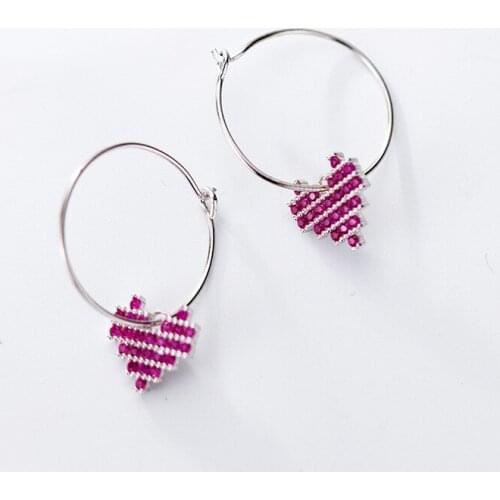 MloveAcc 100% 925 Sterling Silver Hoop Earrings Cute Pink Heart Charm Earrings for Women Sterling Silver Jewelry