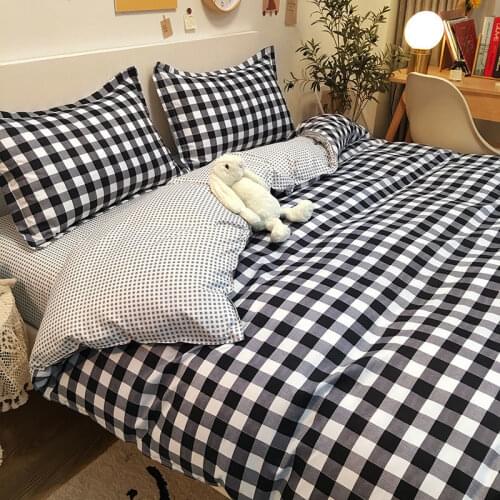Fashion Black Bedding Set Lattice Flat Sheet Pillowcase Quilt Cover Single Double Student Dormitory Bedline Set