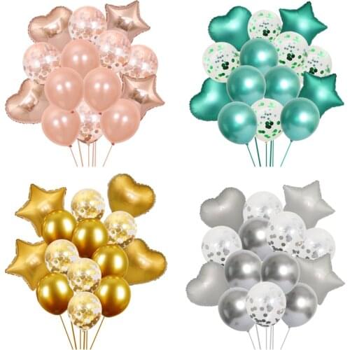 Birthday party decoration balloon set 18 inch metal sequined balloon 12 inch metal latex ball mirror balloon golden balloon set