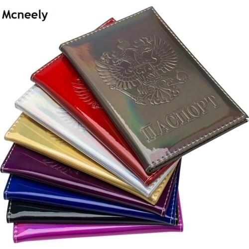 2020 Laser Passport Cover Mirror Glossy Passport Holder PU Leather Ticket Credit Card Holder Travel Passport Case for Russia