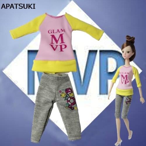 One Set Casual Doll Clothes Long Sleeve Blouse + Trousers Pants for Barbies Doll Clothes for 1/6 BJD Doll Accessory