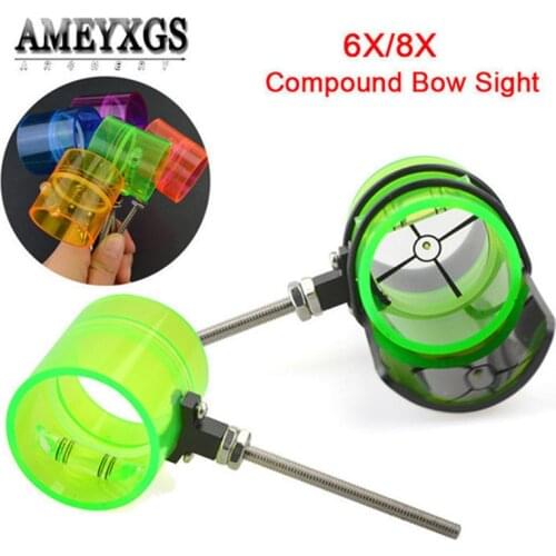 1pc 6X/8X Compound Bow Sight 34mm Diameter Scope With Sun Visor For Shooting Competition Hunting Sports Aiming Accessories