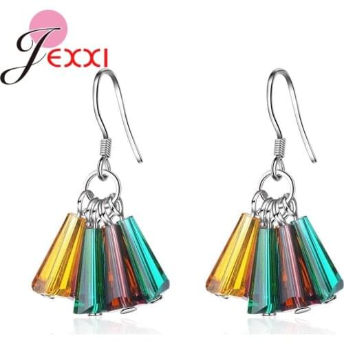 925 Sterling Silver Casual Stylish Party Dangles Earrings For Women Girls Colorful Crystal Tassel Bijoux Gifts