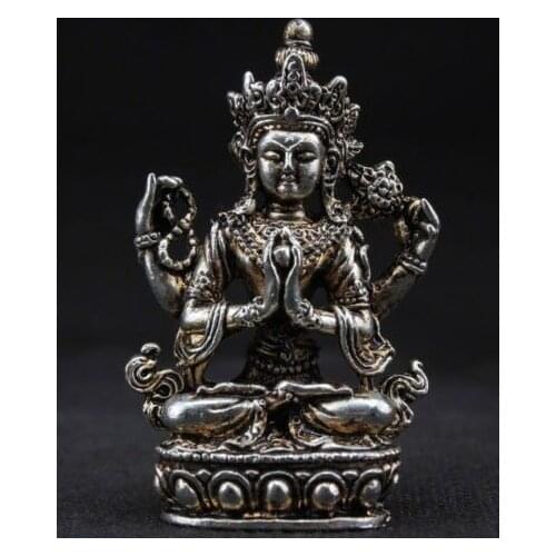 Superb Decoration Handwork Old Tibetan Silver Buddha Statue