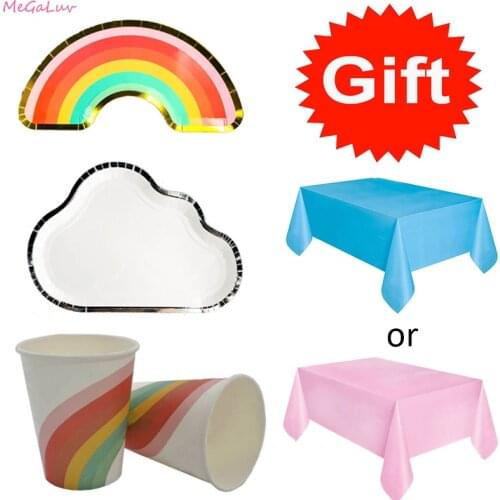 Rainbow Theme Disposable Tableware Colorful Paper Plates Cup Kids Birthday Dinners Parties Decor Wedding Party Supplies