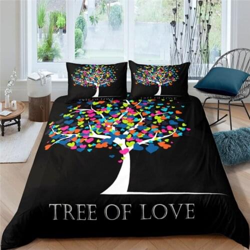Luxury 3D Heart Tree Print 2/3Pcs Kids Bedding Set Comfortable Duvet Cover Pillowcase Home Textile Queen and King AU/EU/US Size