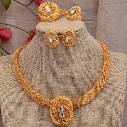 Luxury Zircon Jewelry Set Nigerian 4PCS NECKLACE EARRING RINGS Jewelry Sets For Women Wedding Indian Dubai Bridal Jewelry Sets