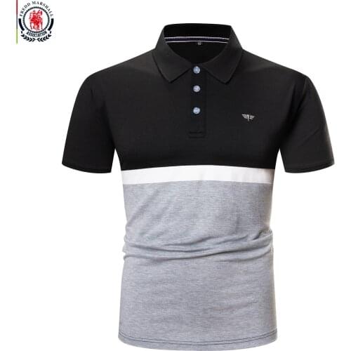 FREDD MARSHALL 2020 New Short Sleeve Striped Polo Shirt Men Casual Business Embroidery Patchwork Polo Shirt for Men Clothing 617