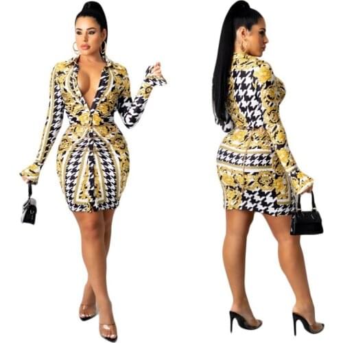 Long-Sleeved Shirt Womens Slim Mini Skirt African Clothing Mid-Length Casual Tops 2021 Fall New Style Dashiki Print Sexy Dress