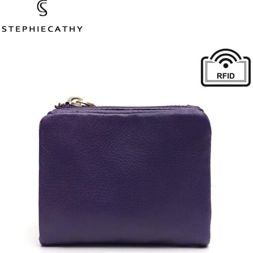 SC Fashion Cowhide Short Wallet For Women Brand Design Functional Zipper Card Holder Female Genuine Leather Change Coin Purses