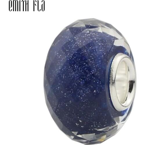 925 Sterling Silver Stars Foil Round Murano Glass Bead Charms Fit For European Original Bracelet Necklace DIY Jewelry Makings