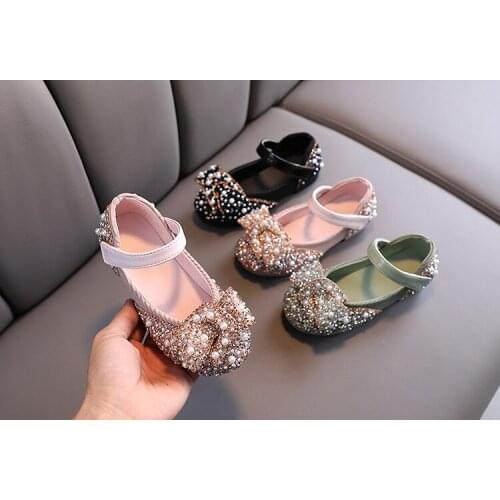 New Childrens Shoes Pearl Rhinestones Shining Kids Princess Shoes Baby Girls Shoes For Party and Wedding Size21-36