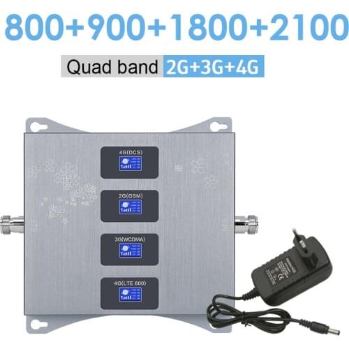 LTE 800 900 1800 2100 MHz Qaud Band Mobile Signal Amplifier 2G 3G 4G Cell Phone Booster 4G LTE GSM DCS WCDMA Cellular Repeater