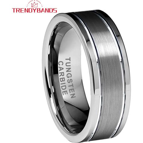 Classic Men Women Tungsten Carbide Ring With Grooved And Center Brushed Finish 6MM 8MM Available