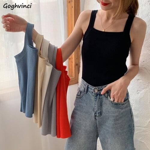 Tanks Tops Women Solid Knitted Casual Simple Basic Tops Summer Females Ins Elegant Daily Streetwear Sleeveless Tees Chic Fashion