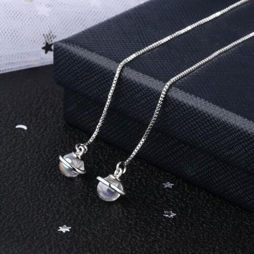 KOFSAC Sweet Planet Star Zircon Long Tassel Ear Line 925 Sterling Silver Earrings For Women Jewelry Engagement Accessories Gifts