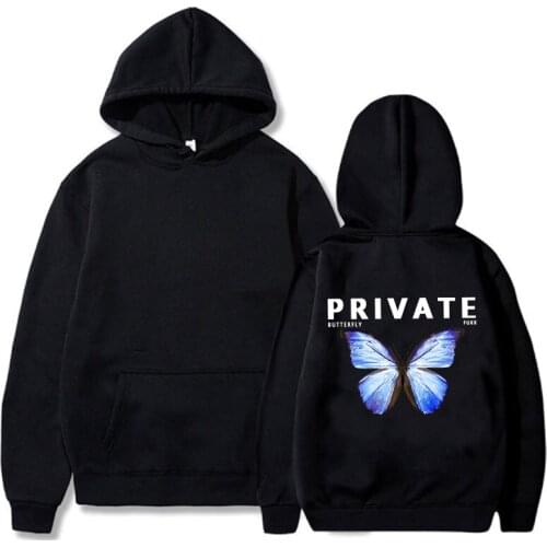 Harajuku Blue Gradient Private Butterfly Printing Women Hooded Sweatshirts Korean Style Aesthetic Long-Sleeved Unisex Hoodies