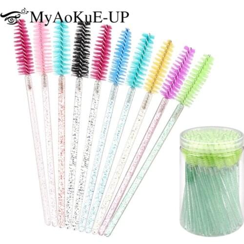 100pcs Eyelash brush Microbrush Crystal Handle False Eyelashes Extension Disposable Makeup Tool Micro Spoolie Eyebrow Lash Brush
