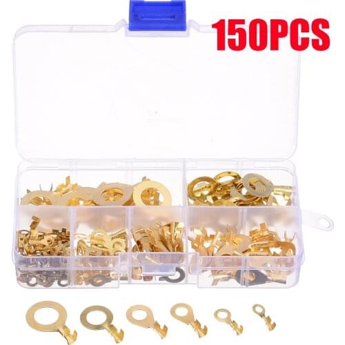 150pcs M3 M4 M5 M6 M8 M10 Ring Type Crimp Terminal Brass Terminal Connerctor Non-Insulated Ring Lugs Crimp Cable Connector
