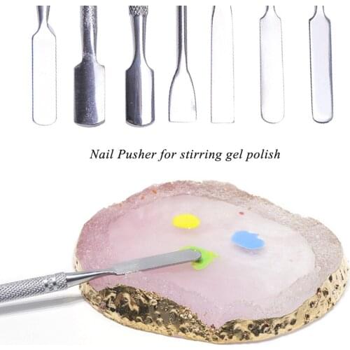 7 Types Stainless Cuticle Pusher Nail Art Stirring Polish Powder Blend Spatulas Tone Rods Manicure Nail Care Tools