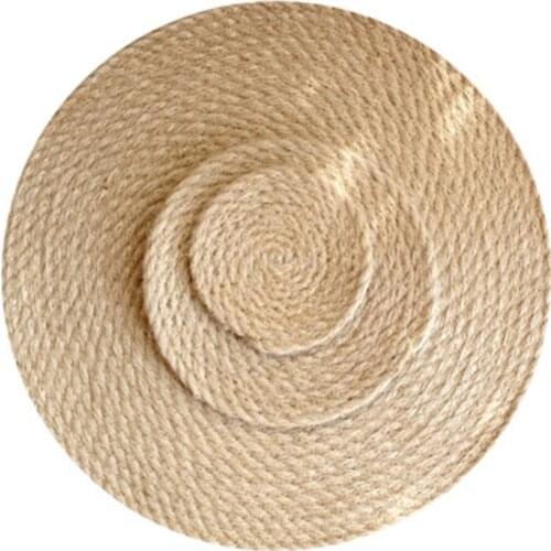 BALLE Full Linen Placemat Straw Woven Round Thickened Home Kitchen Table Mats Anti-scalding INS Non-slip Insulation Pad Cup Pan