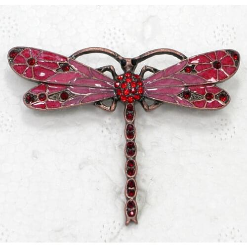 Dragonfly Brooch Red Rhinestone Enamel Pin brooches C369 C3