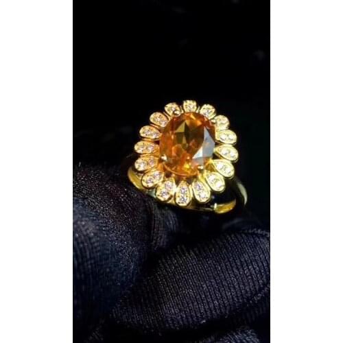 Citrine ring Natural real citrine 925 sterling silver Fine yellow crystal jewelry Handworked jewelry 7*9mm