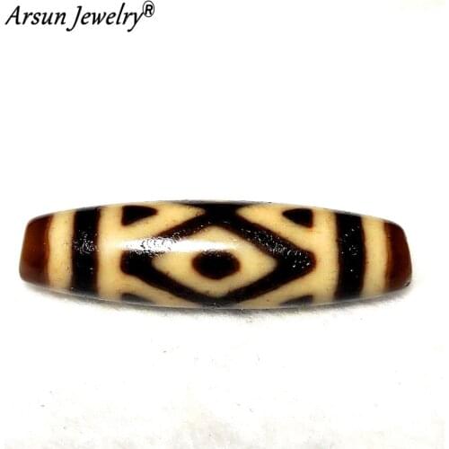 To pure Tibet Old Agate Dzi Bead 11*40mm Old Yellow King Kong-3 eyes Pattern DZI Beads Men&Women`s Jewelry DIY Free Shipping