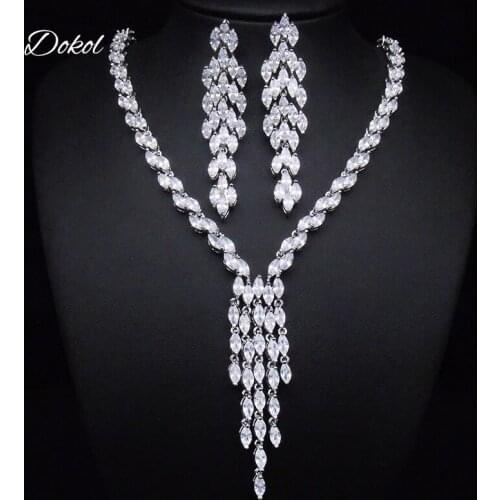 DOKOL Trendy Tassels Necklace Sets for Wedding Marquise Cut AAA Cubic Zirconia Jewelry Set Gorgeous Bridesmaids Gift DKS0088