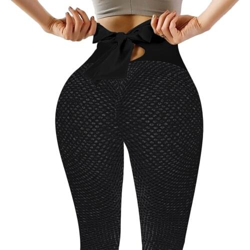 Bowknot Stretch Leggings Hollow Out Fitness Running Gym Sports Full Length Active Pants Harajuku Patchwork Bottoms Push Up