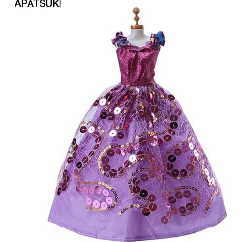 Purple Sequin Doll Dresses For Barbie Doll Outfits Wedding Party Gown Dancing Clothes For 1/6 BJD Dolls Accessories Toys