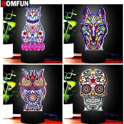 HOMFUN LED Lamp Diamond Painting 5D Light Diamond Embroidery Colorful Seven lights Rhinestones DIY Christmas Halloween Gift
