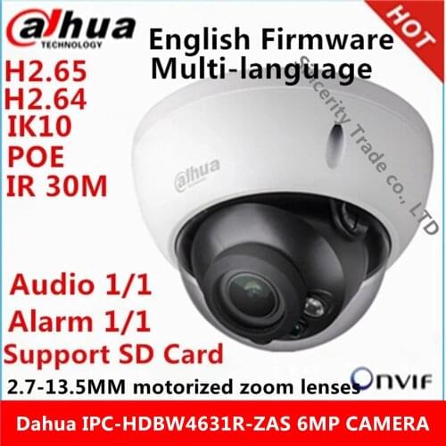 Dahua IPC-HDBW4631R-ZAS 2.7~13.5mm varifocal motorized lens IP67 IK10 IR50M built-in SD card slot audio interface 6MP ip camera