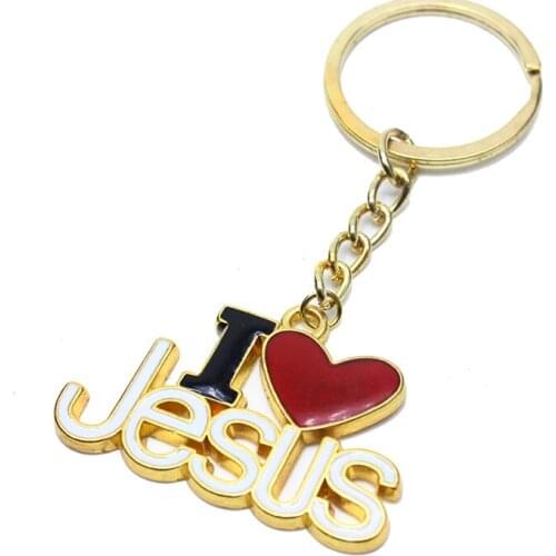 Letter I love Jesus Pendant Key Ring Religious Christian Keychain Car Bag Trinkets Accessories Jewelry Gift for Men Women