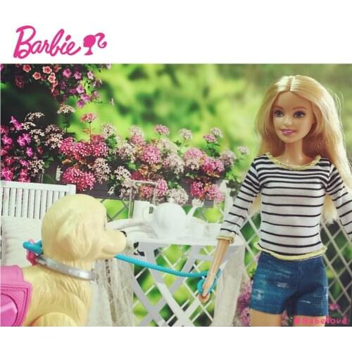 Barbie Doll Learn Care For Animals Series Barbie Girl Gift Box Toy Will Walk Pet Greedy Dog DWJ68 Walk & Potty PUP