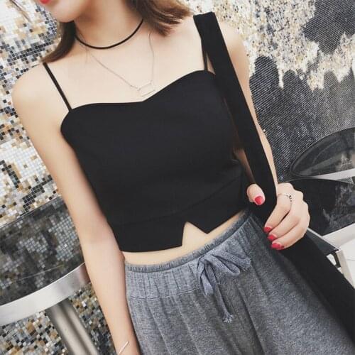 New womens summer black back zipper suspenders v-neck vest sexy backless umbilical top outer wear base t-shirt