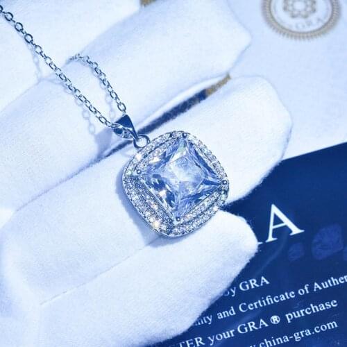 Minimalism S925 Square Pendant Necklace Full Inlay Crystal Cubic Zircon Womens Wedding Engagement Fashion Jewelry Couple Gift