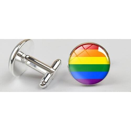 Fashion LGBT Gay Lesbian Pride Cufflinks Rainbow Round Glass Dome Cuff Links For Men Women Jewelry Accessories
