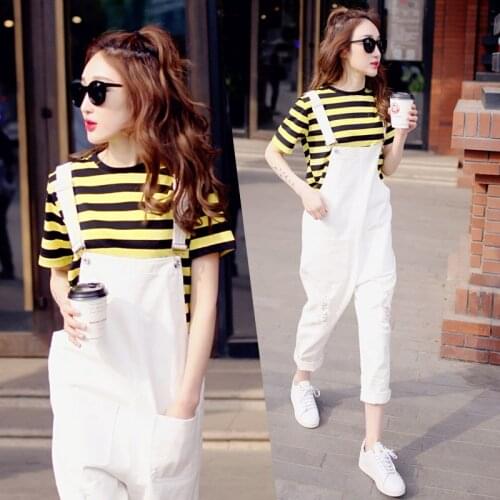 Fashion Black White Hole Pockets Maternity Overalls Loose Adjustable Bib Pants Clothes for Pregnant Women Pregnancy Clothing