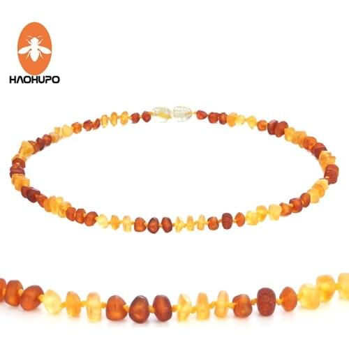 HAPHUPO 100% Baltic Amber Necklaces for Baby Raw Baroque Handmade Natural Amber Beads Available in 12-15" Length Screw Clasp