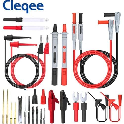 P1308D 25PCS Multimeter Silicone Test Lead Kit with Replaceable Needle Spanner Alligator Clip 4mm Banana Plug To Test Hook Cable