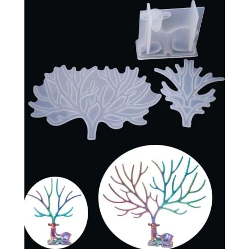 Fawn Antlers Tree Branch Ornament Display Stand Silicone Mold pendant earring Artist Making UV Epoxy Resin Molds Art Supplies