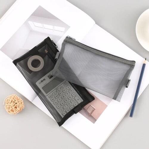 1 Pcs Pencil Case Simple Transparent Mesh Nylon Office Student Pencil Bag School Supplies High Capacity Pen Box