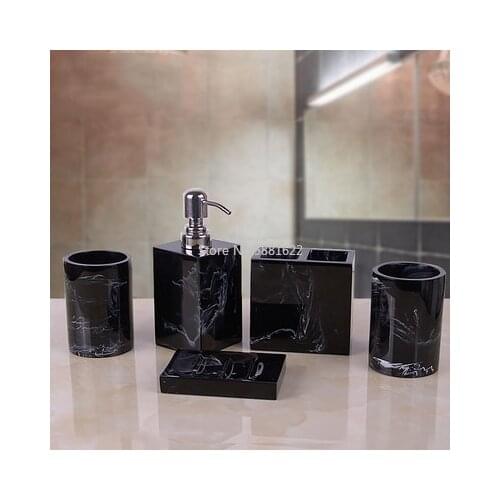 Marble Texture Resin Bathroom Five-piece European Creative Wash Set Soap Box Toothbrush Holder Lotion Bottle Tray Bathroom Suppl