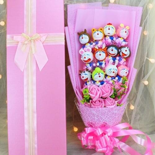 Doraemon cartoon Simulation rose flower plush bouquet toy Valentines Day Mothers Day Christmas Girl friend Gifts