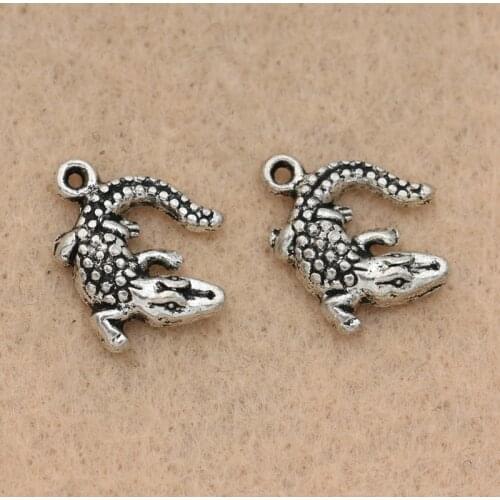 KJjewel Antique Silver Plated Crocodile Charms Pendants for Jewelry Making Bracelet Accessories DIY Findings 12x16mm 10PCS