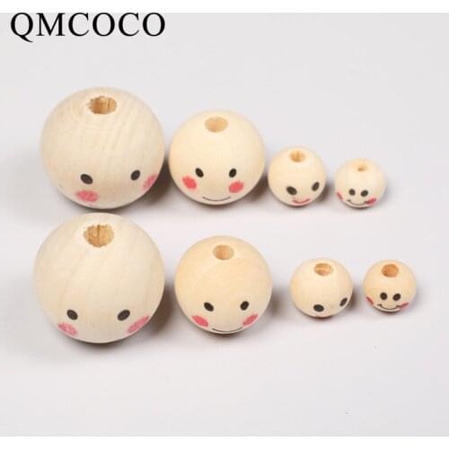 QMCOCO Smiley Wooden Beads DIY Wooden Crafts Jewelry Tools Custom Hemu Loose Beads Home Decorations Baby Toys Accessories