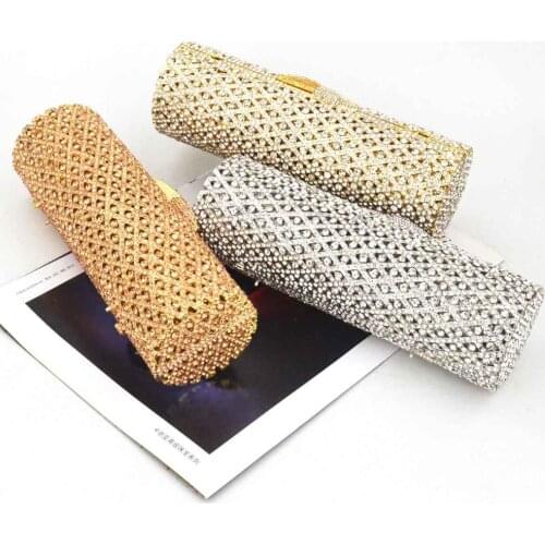Rose Gold Luxury Fashion Clutch Bags cylinder Crystal Party Purse Cluth Bags Silver Purse Prom Handbags SC095