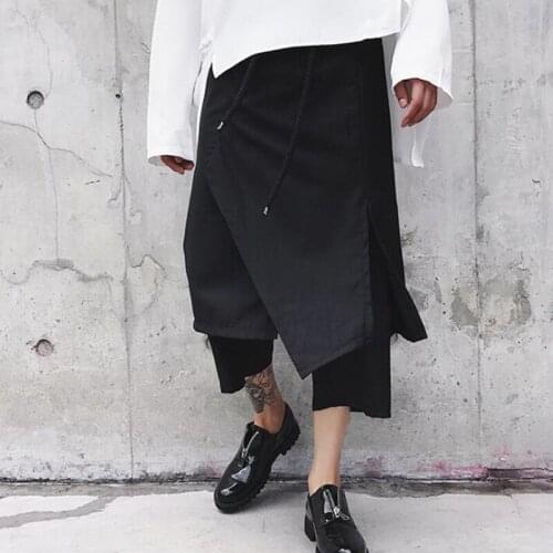 Men black punk hip hop punk harem pants night club singer stage pantskirt man gothic hiphop dance japanese streetwear trousers