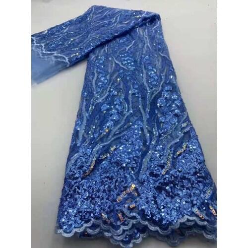 Blue Sequin Lace Tulle African Lace Fabric High Quality French Lace Fabric Mesh Nigeria Fabric For Wedding Dress